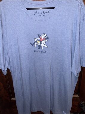 Life Is Good Light Blue Vintage Relaxing Chair Tee